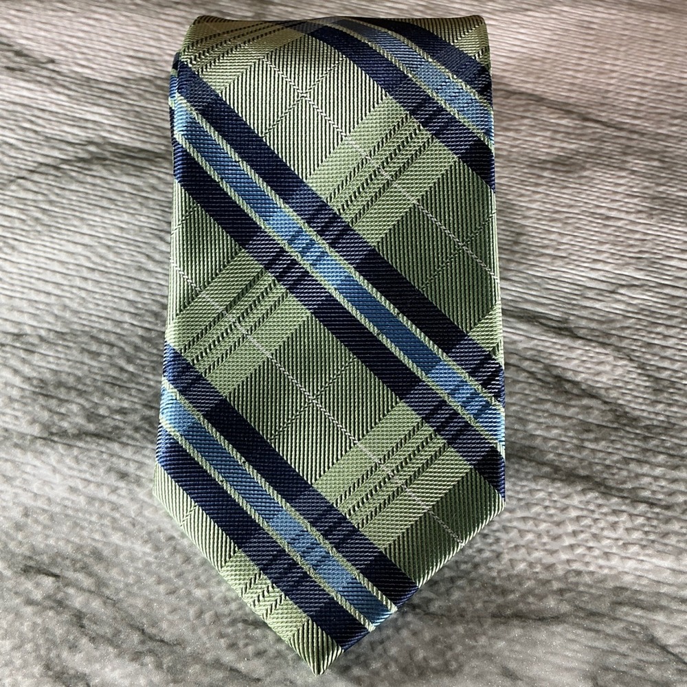 Jones New York Necktie Green Blue Plaid Pattern Business Career‎